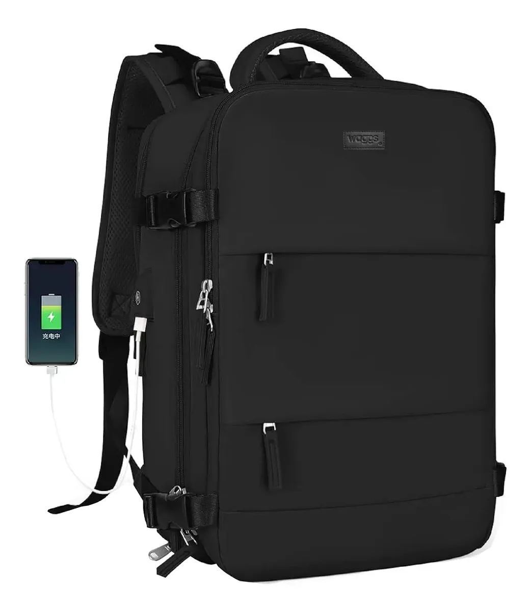 Mochila Viaje Carry On Avion Porta Notebook Waggs Negro Lisa